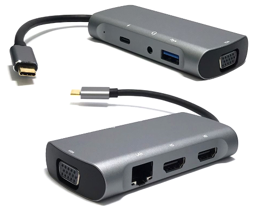 V203C Type C 7-in-1 Hub (2xHDMI + LAN + VGA + USB 3.0 + PD + 3.5mm Audio)